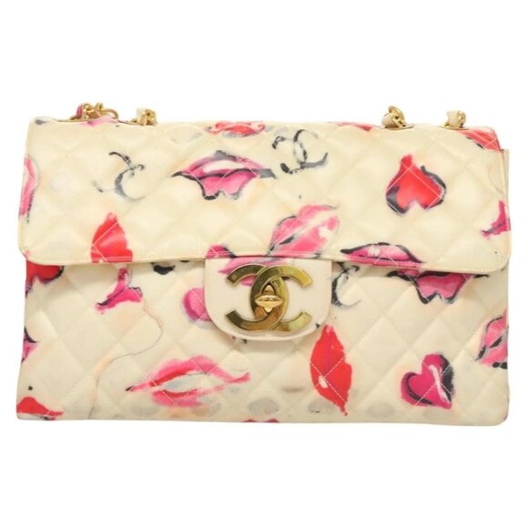 CHANEL Matelasse Chain Shoulder Bag Vinyl Coating White Gold CC Auth 1 - Picture 2 of 15